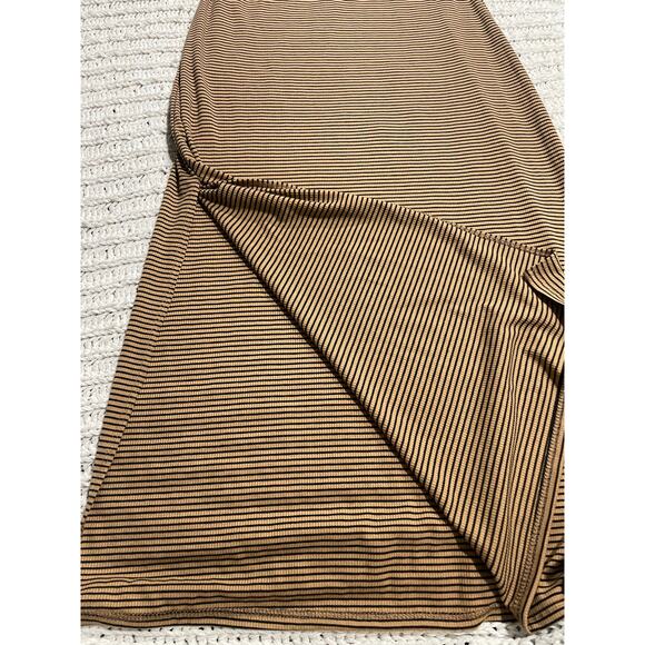 Y2K Rolla Coster Dress Ribbed Striped Bodycon Maxi Sz Medium Tan RC-4370ST 4761 - Picture 6 of 9